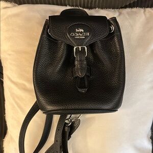 Coach Black Leather Backpack with Textured Finish